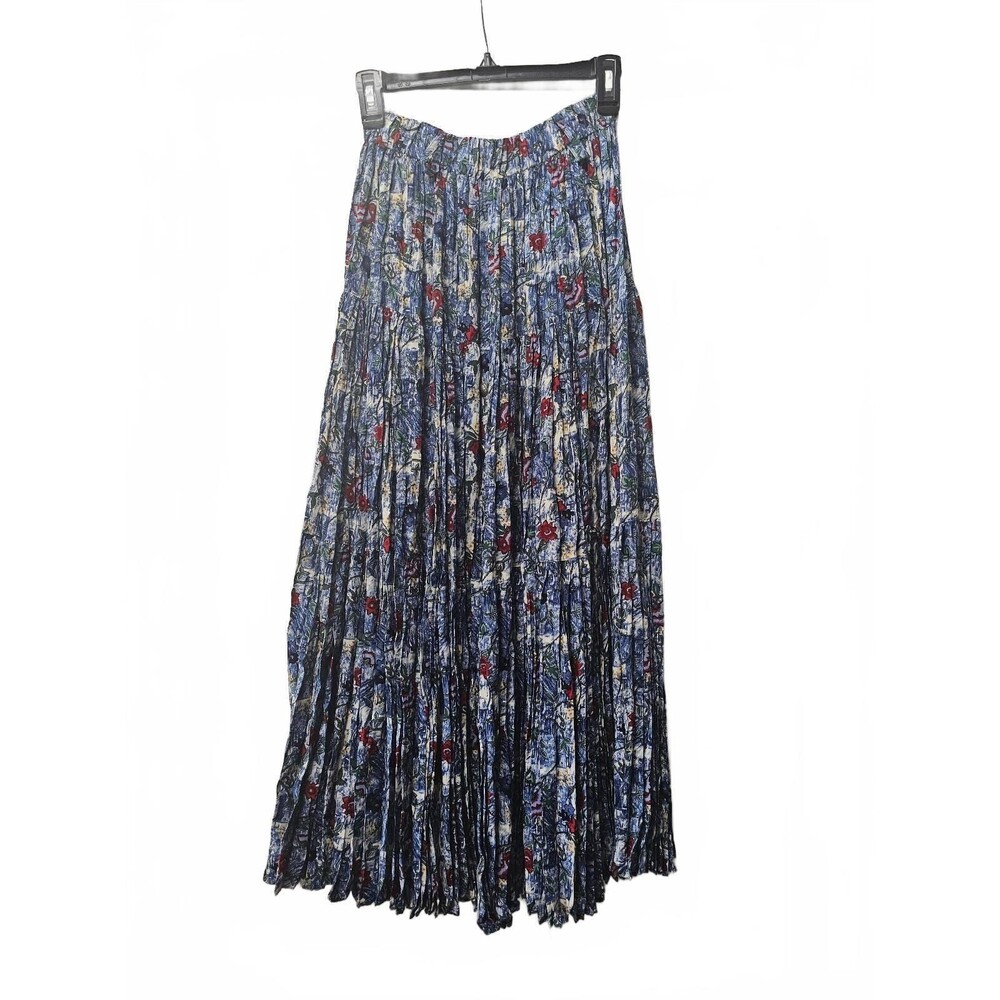 Vintage Desert West Floral Pleated Maxi Skirt with Button Front Small